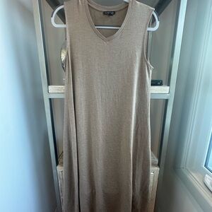 Eileen Fisher V-Neck Sleeveless Brown Midi Dress